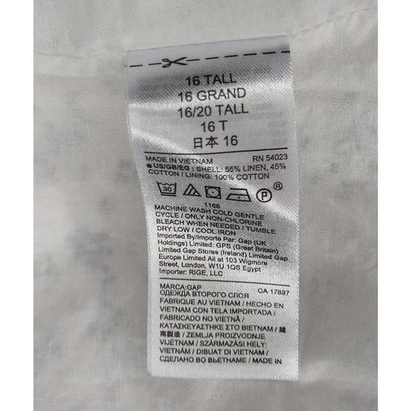 Gap White Grey Black Floral Linen Bib Front Button Down Dress w Pockets 16 Tall - Picture 9 of 9